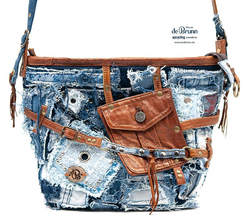 Jeans-Leder-Umhängetasche 