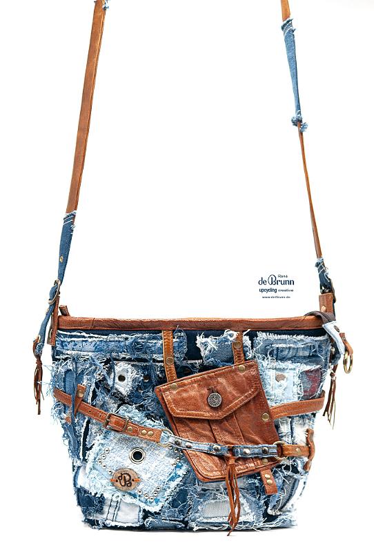 Jeans-Leder-Umhängetasche 