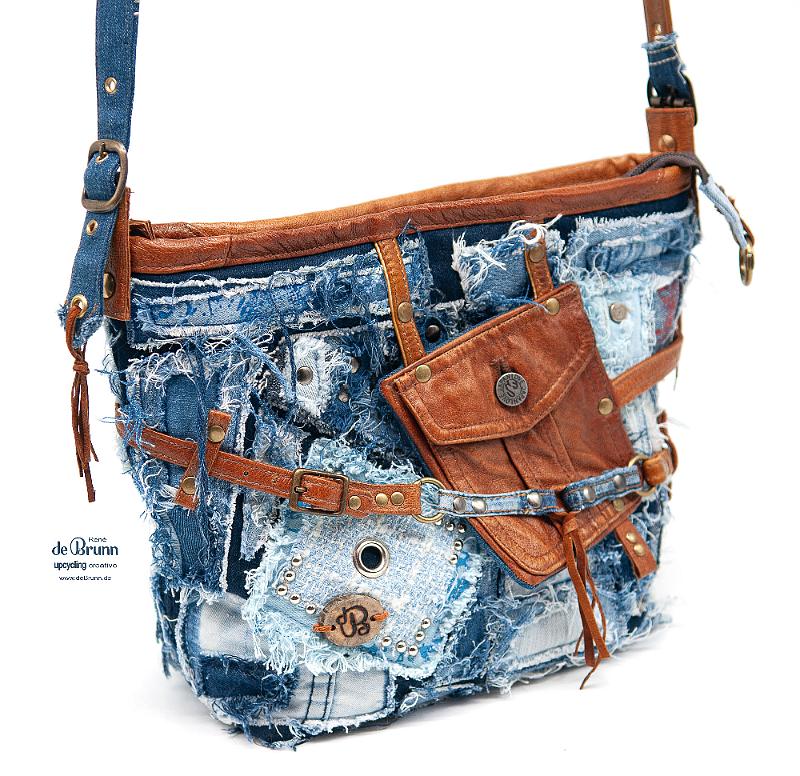 Jeans-Leder-Umhängetasche 