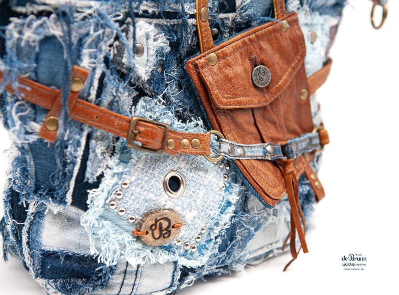 Jeans-Leder-Umhängetasche 