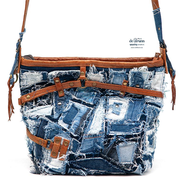 Jeans-Leder-Umhängetasche 