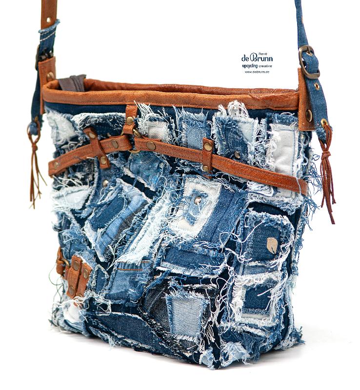 Jeans-Leder-Umhängetasche 