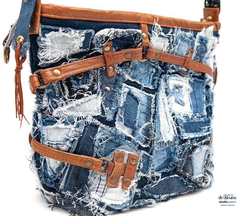 Jeans-Leder-Umhängetasche 
