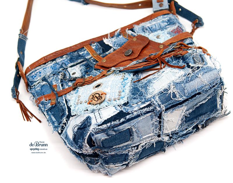 Jeans-Leder-Umhängetasche 