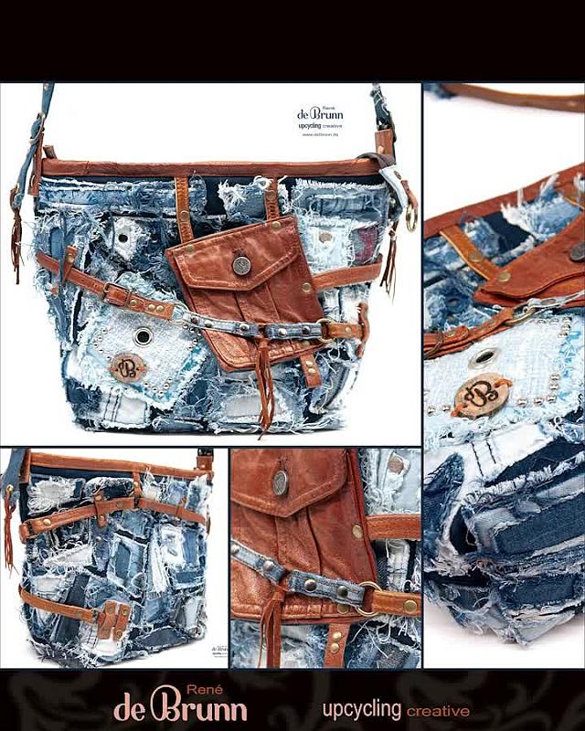 Jeans-Leder-Umhängetasche 