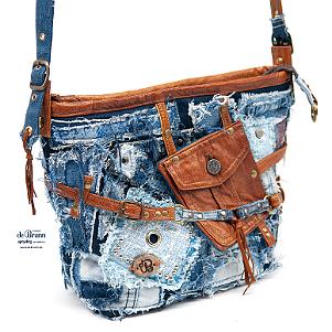 Jeans-Leder-Umhängetasche