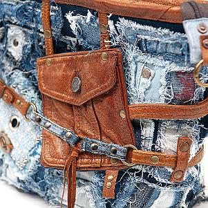 Jeans-Leder-Umhängetasche