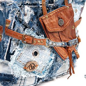Jeans-Leder-Umhängetasche