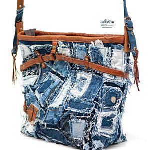 Jeans-Leder-Umhängetasche