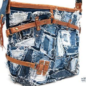 Jeans-Leder-Umhängetasche