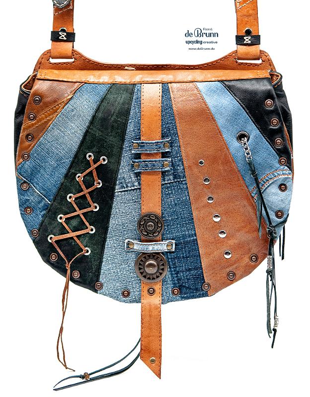 Jeans-Leder-Umhängetasche 