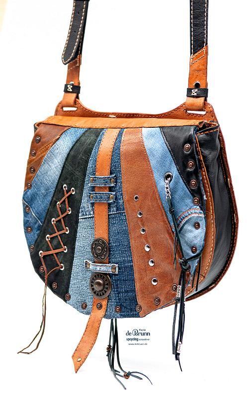 Jeans-Leder-Umhängetasche 
