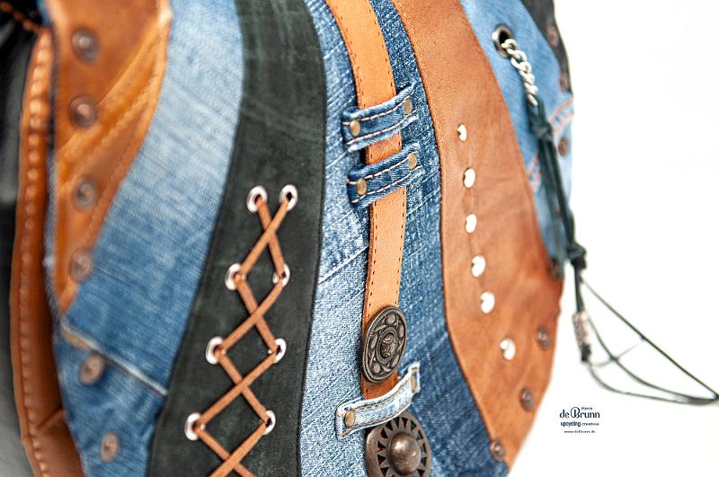 Jeans-Leder-Umhängetasche 