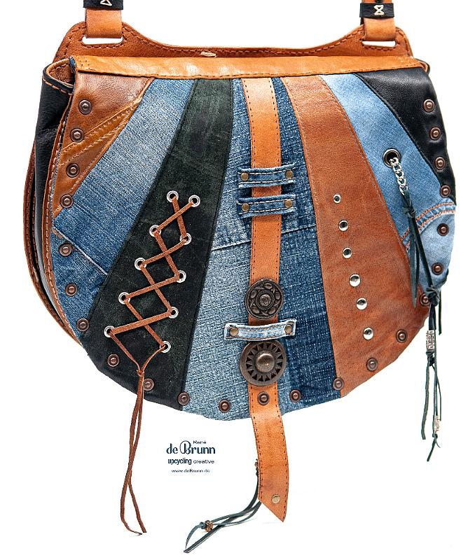 Jeans-Leder-Umhängetasche 