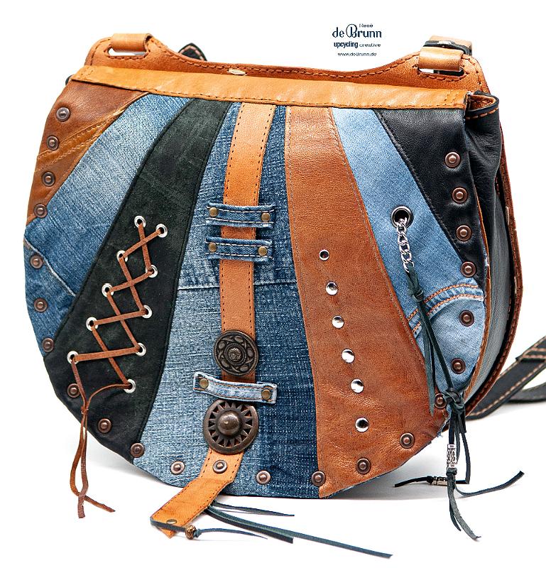 Jeans-Leder-Umhängetasche 