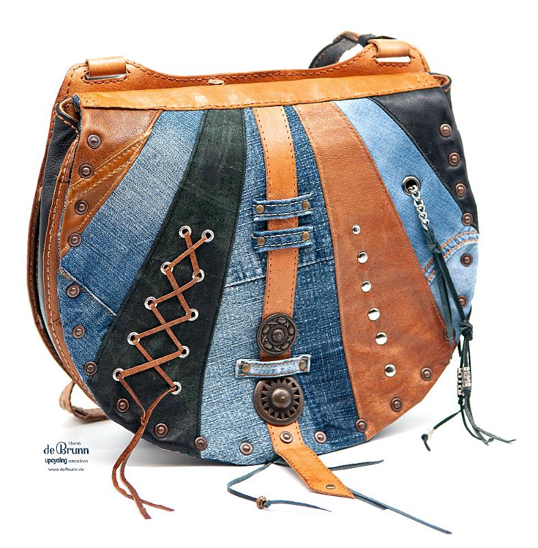 Jeans-Leder-Umhängetasche 