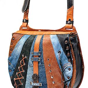 Jeans-Leder-Umhängetasche