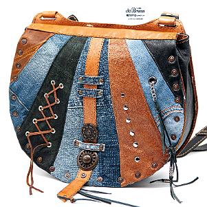 Jeans-Leder-Umhängetasche