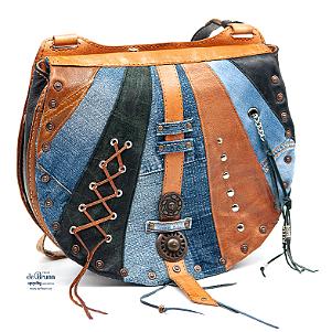 Jeans-Leder-Umhängetasche