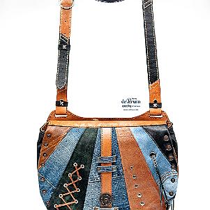 Jeans-Leder-Umhängetasche