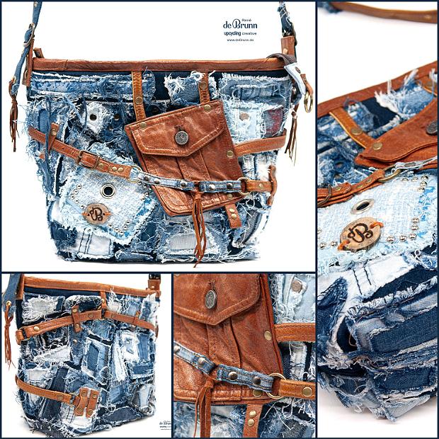 Jeans-Leder-Umhängetasche